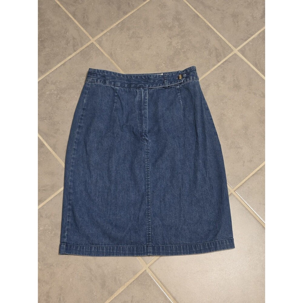 VTG Talbots Petites Denim Midi Skirt Size 4P 100% Cotton Blue Jean Straight Slit